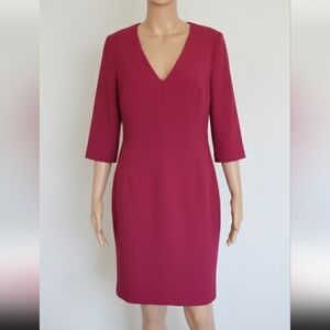 Pink V Neck Sheath Dress Three Quarter Sleeve